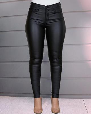 China 2022 Anti-wrinkle luxury women's boutique clothing products casual sexy waist women long high plus size PU leather tight skinny pants for sale