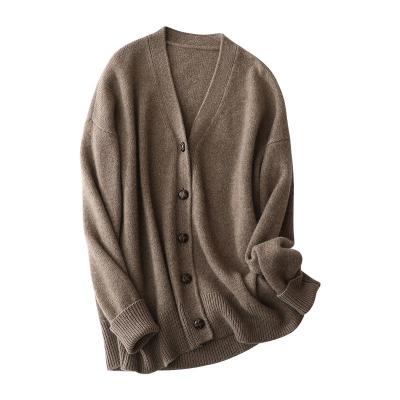 China Breathable Solid Color Thickened Pure Cashmere Cardigan Ladies Customized 100% Pure Cashmere Cardigan for sale