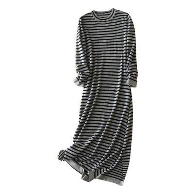 China Washable Cashmere Striped Split Dress Casual Comfortable Sheer Cashmere Dress for sale