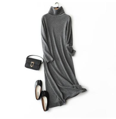 China Long Jumper Dress Simple High Neck Breathable Casual Knitted Cashmere Sheer Dress for sale