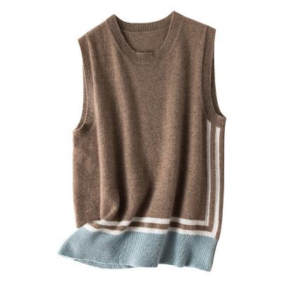 China Dark Brown Custom Made 100% Pure Cashmere Vest Anti-Wrinkle Crew Neck Knitted Jumper Vest for sale