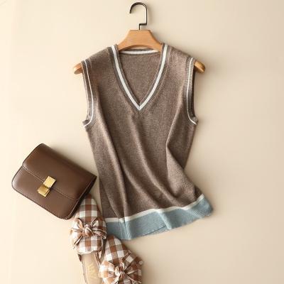 China Customized Cashmere Round Neck Anti-wrinkle Sleeveless Knitted Sweater Women's Sheer Vest for sale