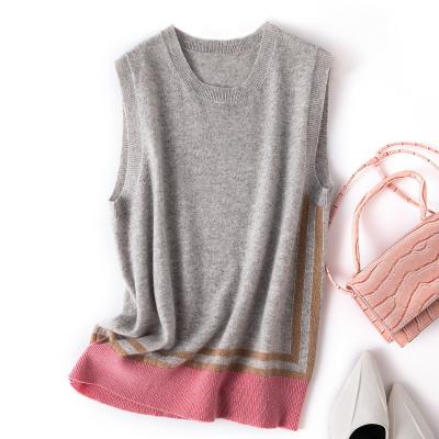 China Anti-wrinkle Gray Round Neck Cashmere Sleeveless Knitted Sweater Customized 100% Pure Cashmere Vest for sale