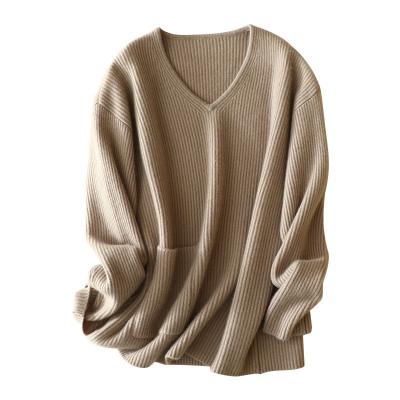 China Anti-wrinkle v-neck cashmere pullover women cashmere thickened pullover knitted main 100% cashmere sweater for sale