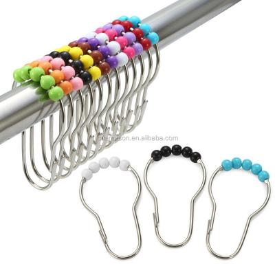 China Transitional Colored Plastic Acrylic Roller Shower Curtain Hangs Rings Plastic Roller With Stainless Steel Hooks for sale