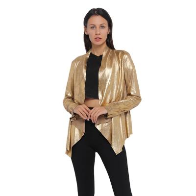 China Gold Stacked Collar Double Face Brush Faux Suede Open Front Jacket Women Waterproof for sale