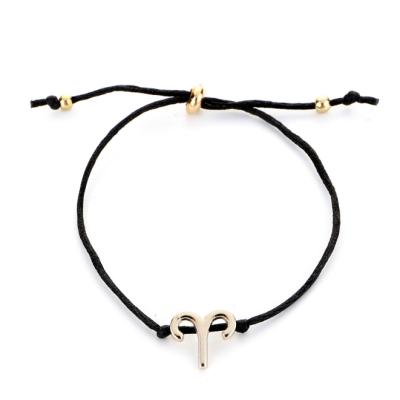 China FASHIONABLE Hot Selling Stainless Steel Boutique Gold Plated Adjustable Chain Link Zodiac Black Rope Bracelet Jewelry Accessories Gift Party for sale