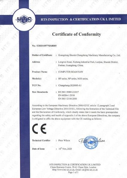 CE - Guangdong Shunde Changsheng Machinery Manufacturing Co., Ltd.