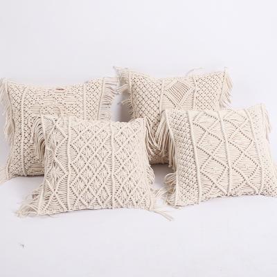 China Handmade Square Nordic Home Decor Tassel Anti Dust Mite Tile Boho Woven Cushion Canvas Cover for sale