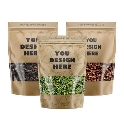 China Disposable Custom Logo Printed Doypack Zipper Heat Seal Kraft Paper Bag With Window for sale