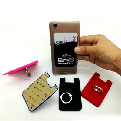 China 100% New Eco-friendly Silicone Smartphone Wallet Card Holders With Ring Phone Holder for sale