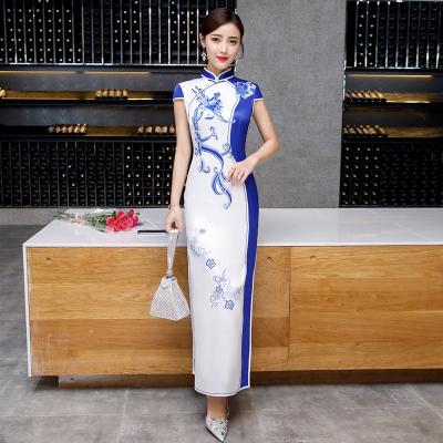 China Wholesale Tang Suit Printed Chinese Traditional Dress Women Short Sleeve Qipao Cheongsam Dress for sale