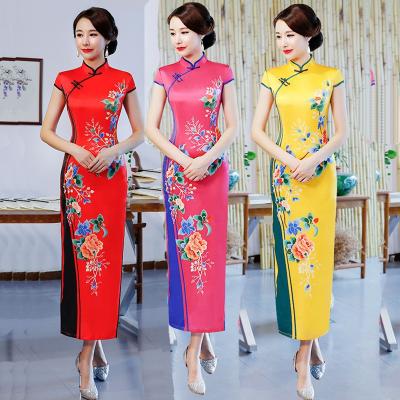 China Wholesale traditional chinese dress formal evening high side split plum embroidered modern qipao M/L/XL/XXL/XXXL/4XL for sale