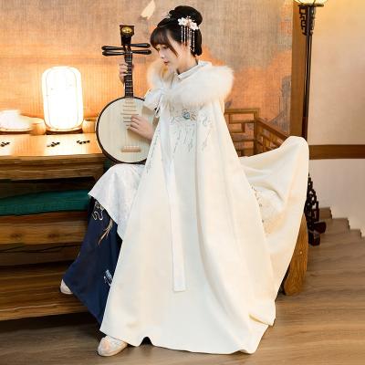 China Chinese Traditional Costume Hanfu Women's Winter Cape Fur Coat Embroidered Parride Hooded Coat For Women for sale