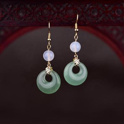 China Wholesale Hanfu Qipao Accessories Ethnic Natural Stone Women Female Handmade Vintage Jade Earrings for sale