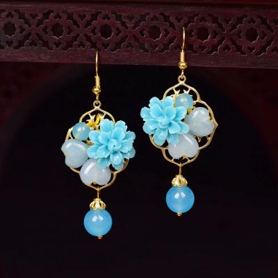 China Vintage Wholesale Hanfu Earrings Flower Fashion Natural Jade Women Earrings Hypoallergenic for sale