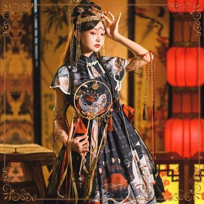 China Polyester Han National Cosplay Costume Women's Traditional Chinese Hanfu Chinese Style 3D Printing Ladies Lolita Dress Sleeveless for sale