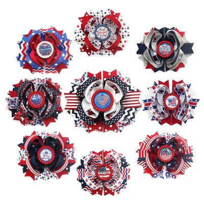 China Amazon Hot Wholesale Fashion American Flag Independence Day Hairpin Girl Hair Bows Clip 4.5-5.5