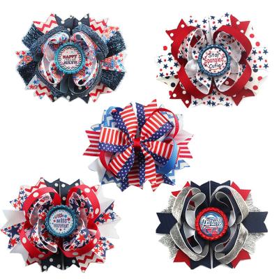 China Wholesale Amazon Fashion Independence Day American Flag Hairpin Hair Bows Clips 4.5-5.5