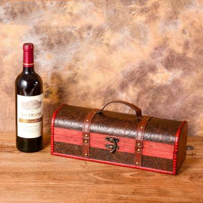 China Handmade Luxurious Leather Wooden PU Wine Gift Boxes One Pcs With Handle for sale