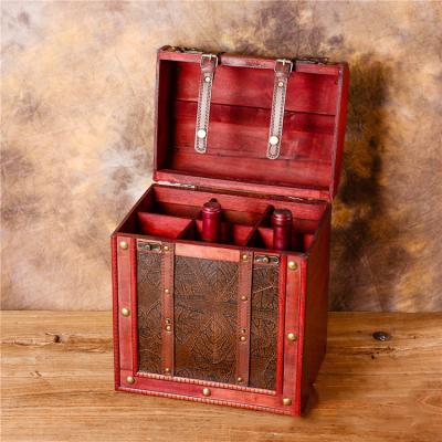 China Handmade High Quality Luxury Custom Leather 6 Bottle Wooden PU Wine Gift Box for sale