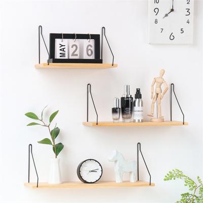 China Simple Design Modern Minimalist Compartment Decoration Hanging Bedside Shelving Small Metal Wire Wooden Wall Mounted Mini Shelf For Bedroom Wall for sale