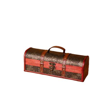 China Retro Handmade European Style Luxurious PU Wine Leather Wooden Simple Wooden Gift Box for sale