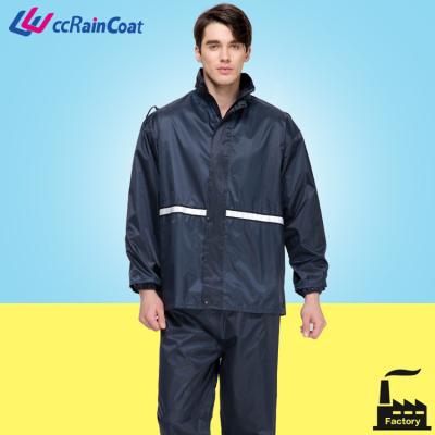 China Waterproof Polyester Polyester Navy Rainsuit With Reflective Branding Coveralls for sale