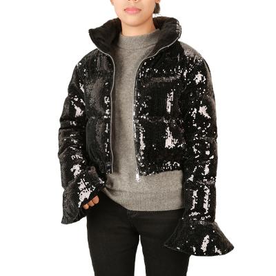 China Anti-wrinkle New Arrival Cropped Shiny Sequin Stripper Down Jacket For Ladies for sale