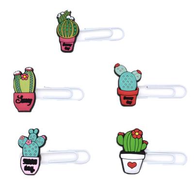 China Custom cute metal soft PVC landmark gift promotion cactus bookmark school supplies books clips for sale