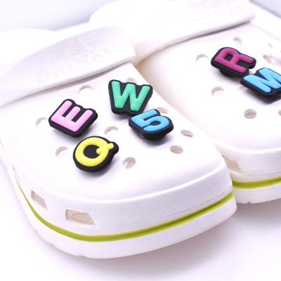 China Hinder Charms Colorful Stock 26 English Letters Soft PVC Kids Hinder Educational Shoe Charms Teaching Shoe Accessory for sale