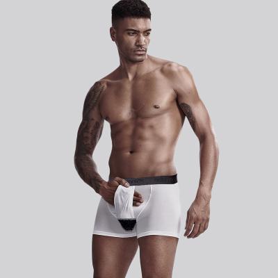 China Solid color cotton anti-static underwear with ball separation, vein pouch, breathable and comfortable angle scrotal flat underwear for sale