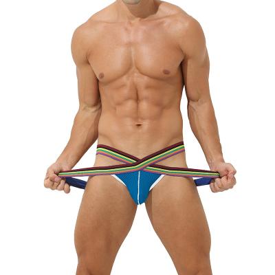 China Anti-static men's thongs, nylon mesh, sexy open buttocks, fun and breathable crossover underwear for sale