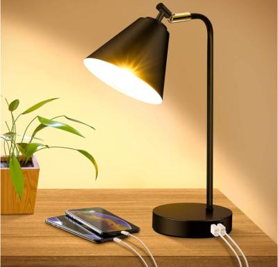 China Industrial Dimmable Desk Lamp With 2 USB Ports AC Charging Outlet , Bedside Nightstand Reading Lamp Touch Control Flexible Head for sale