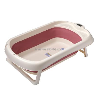 China 2021 Eco-freindly New Arrival Baby Newborn Bathtub Quick Folding Bathtub with Stand and Thermometer for sale