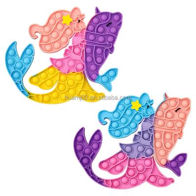 China Wholesale Non-Toxic Eco-Friendly Silicone Decompression Game Grip Push Noise Bubble Mermaid New Stir Sensory Toys Fish for sale