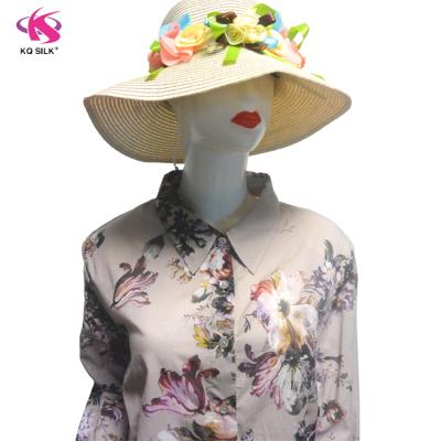 China Fashion Women's Clothing Anti-pilling 100% Cotton Women Tops Blouse Digital Floral Print Long Sleeve Blouse for sale