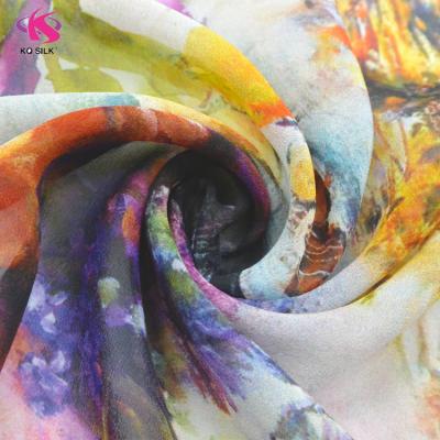 China Single Silk Georgette Fabric Bouquet Painting Digital Printing Silk Fabric For Dress Fabric Colorful Silk for sale