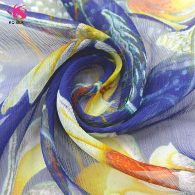 China Slight simple plain Georgette Fabric Water Lily Floral in silk printed silk fabric crepe ply silk fabric for sale