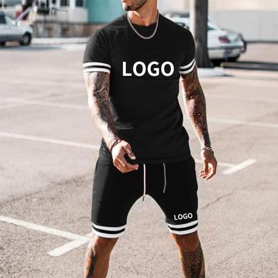 China 2021 Men's Summer Breathable Logo Clothing Running Gym Tracksuit Custom Made 2 Pieces Crew Neck Top And Drawstring Short Shorts For Men for sale