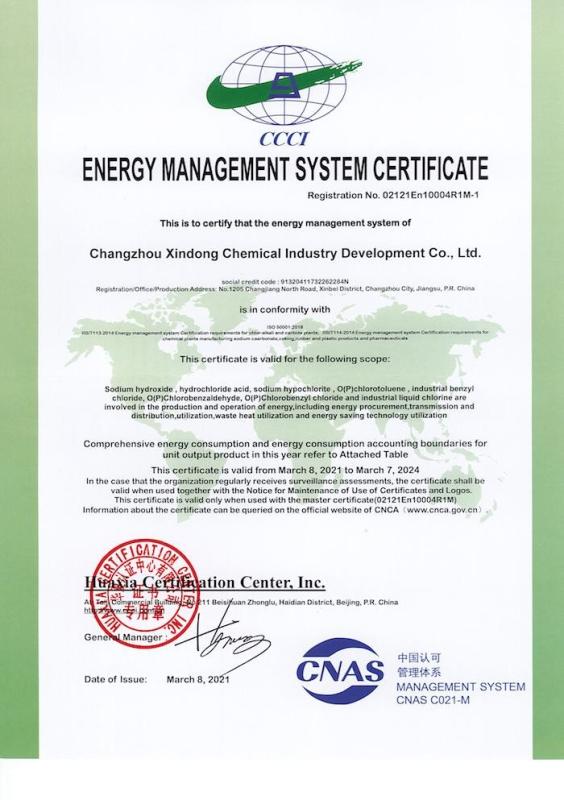 ISO 5001:2018 - Changzhou Xindong Chemical Industry Development Co., Ltd.