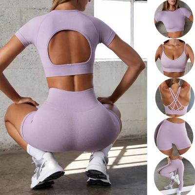 China Breathable Custom Label Free Match Bra Shorts Gaiters Seamless 5 Piece Sports Fitness Yoga Set Gym Workout Training Wear Clothes For Women for sale