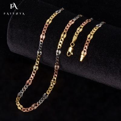 China Teal Gold Electroplating 18k Figaro CLASSIC three-color chain latest trend news FC5003 technology to protect color from fading for sale