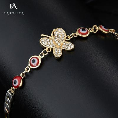 China Romantic Well-designed White Butterfly Evil Eye Zircon Brasalets d'Oro Laminado Jewelry Findings and Components FB0052 for sale