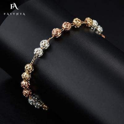 China FB0061 CLASSIC Factory Outlet Amazon Classic 18k Gold Plated Tricolor Rosary Hollow Bead Bracelet For Women for sale