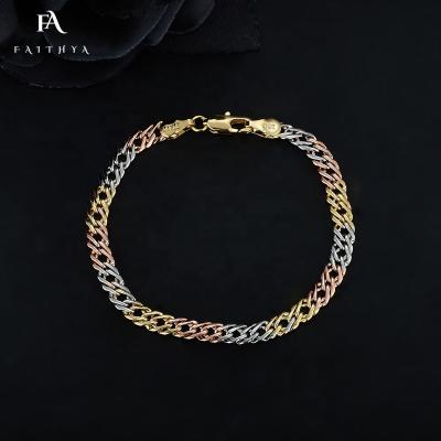 China FB0058-2 Faithya New Design CLASSIC Tricolor Cuban Hip Hop Chain 18k Gold Double Overlap Plated Men's Bracelet for sale