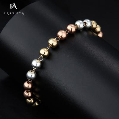 China FB0063 Lady CLASSIC Simple Light Luxury 3 Tone Gold Silver Rose Gold Polished Smooth 5mm Bead Rosary Bracelet for sale