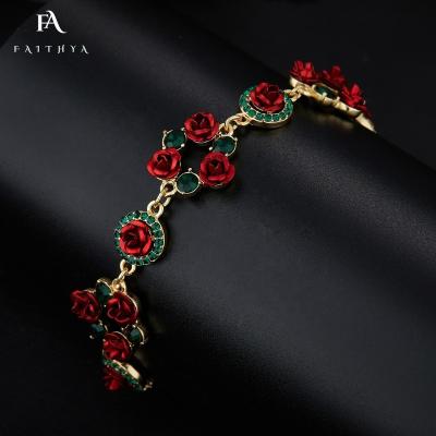 China FB0065 Faithya's Romantic Charm Lady Rose with Emerald and Diamond Gold Plated Bracelet is Best Gift for Women for sale