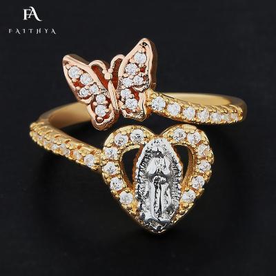 China High Quality Faithya Made in China Gold Plated Diamond Butterfly Heart Ring Virgin Tricolor Mary Oval Ring Virgen Guadalupe Anillo for sale