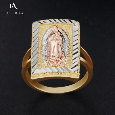 China Virgin Mary Guadalupe Square 14k Gold Color Tri Low Price FR0021 Mexican Religious Ring 3D Print Wholesale High Quality Design CLASSIC for sale